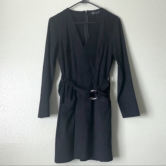 Zara Black Faux Suede Belted 70’s Inspired Dress - Picture 1 of 8